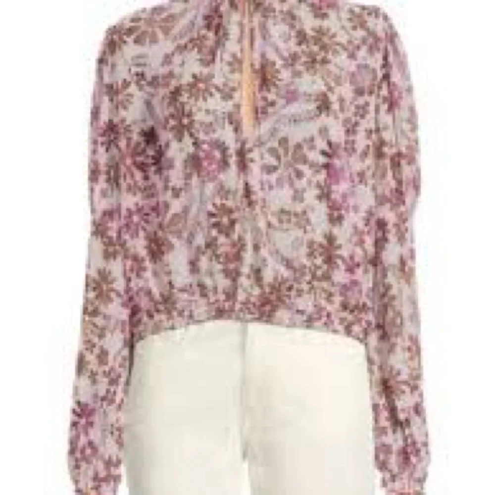 Free People Clarissa Floral Swiss Dot Printed Top Puff Sleeves Smocked Cuffs